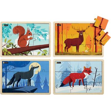 Lot de 4 puzzles, animaux de la forêt
