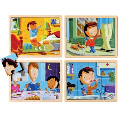 Lot de 4 puzzles, ma journée