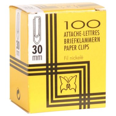 Boîte de 100 trombones 30 mm bout chevron nickelé