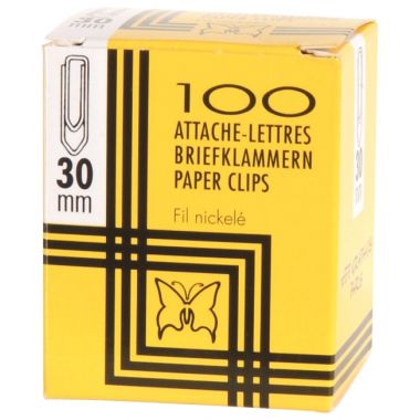 Boîte de 100 trombones 30 mm bout chevron nickelé