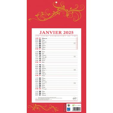 Bouchut - Calendrier mensuel 12 feuilles 36X19cm rouge - PAP409R