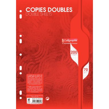 Sachet de 50 copies doubles perforées, format A4, quadrillé 5x5, papier 70g, blanc