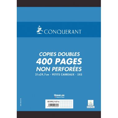Sachet de 100 copies doubles NON perforées, format A4, quadrillé 5x5, papier 70g, blanc