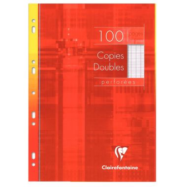 Étui de 100 copies doubles perforées CLAIREFONTAINE, format A4, seyès, papier 90g, blanc