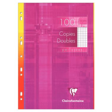 Étui de 100 copies doubles perforées CLAIREFONTAINE, format A4, quadrillé 5x5, papier 90g, blanc
