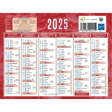 Bouchot Grandremy - Calendrier semestriel 6 mois par face 13,5x17,5cm rouge - PAP205R