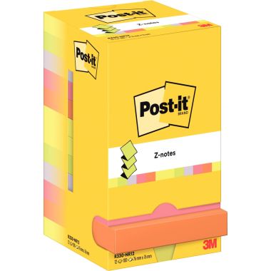 Lot de 6 blocs z-notes repositionnables 76 x 76 mm, couleurs néon assorties
