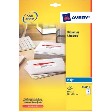 Avery - Pochette de 100 étiquettes blanches pour jet d'encre 139X99,1mm - J8169-25