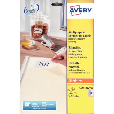 Avery - Pochette de 2000 étiquettes blanches enlevables 35,6X16,9mm - L4732REV-25