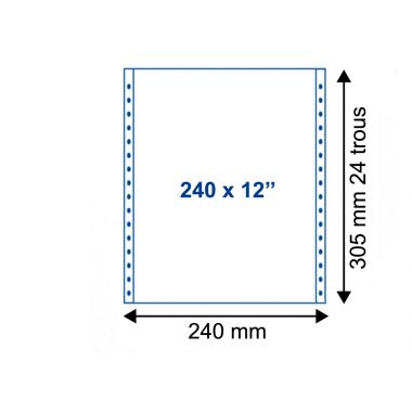 Paquet de 2000 feuilles de listing uni blanc 1 pli, 70g, micro perforé latéral, de format : 240 mm x 12"