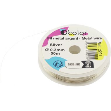 Bobine 50 m de fil argenté. diamètre 0,3 mm