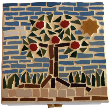 Seau de 1 kg de mosaïques 2x2 cm en pâte de verre rouge, orange, jaune