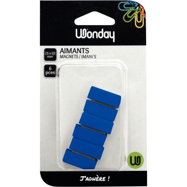 Blister de 6 punaises magnétiques 12x25 mm bleu