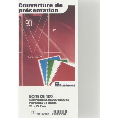 Paquet de 100 couvertures transparentes A4 perforées 20/100e