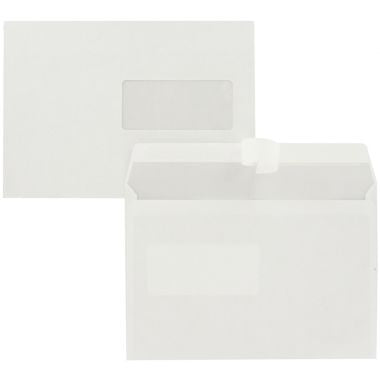 Boite de 500 enveloppes blanches 162x229mm 80g bande silliconnée fenêtre 45x100mm