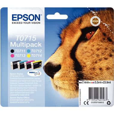 Epson GUÉPARD pack de de 4 cartouches jet d'encre noire, cyan, magenta et jaune authentique (T071540)