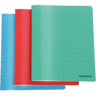 Cahier d'apprentissage MAJUSCULE 17x22 cm, piqûre 32 pages, seyès 3mm, couverture PP vert
