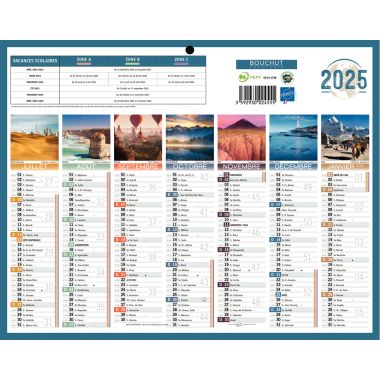 Calendrier semestriel 7 mois par face Planète 21x26,5cm