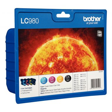 Brother SOLEIL pack de 4 cartouches jet d'encre noire, cyan, magenta et jaune authentique (LC980VALBP)