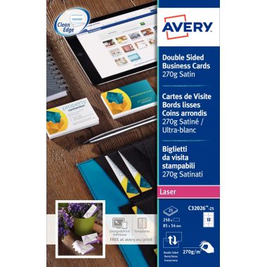 Paquet de 250 cartes de visite blanches 85x54mm laser 270g