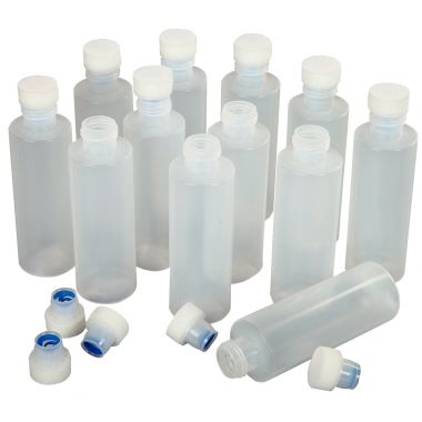 Lot de 12 Flacons 125 ml en plastique souple et transparent avec bouchon mousse