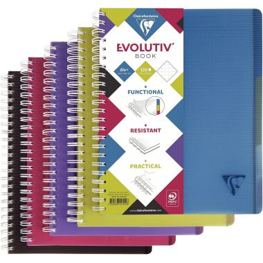 Cahier à reliure intégrale EVOLUTIV'BOOK 240 pages perforées, format A4+, quadrillé 5x5