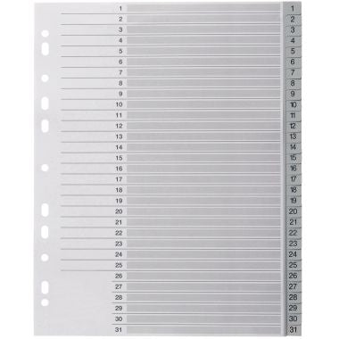 Jeu de 31 intercalaires numériques en polypropylène gris, format A4+
