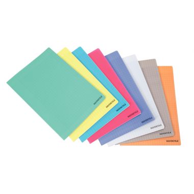 Piqûre 96 pages MAJUSCULE, format A4, papier blanc 90g, seyès, couverture polypropylène gris
