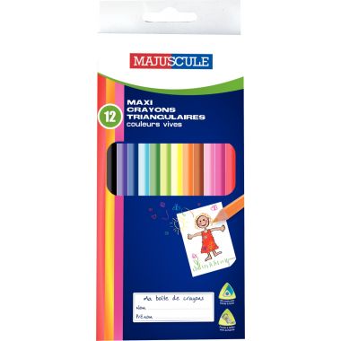 Pochette de 12 maxi crayons de couleur triangulaires assortis