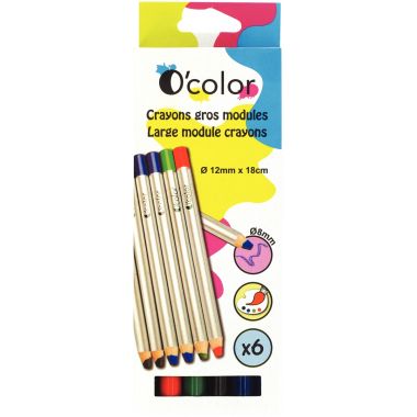 Boîte de 6 crayons O'Color 8mm assortis
