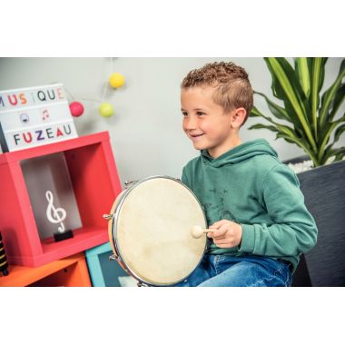 Tambourin en peau naturelle avec mailloches diamètre 25cm