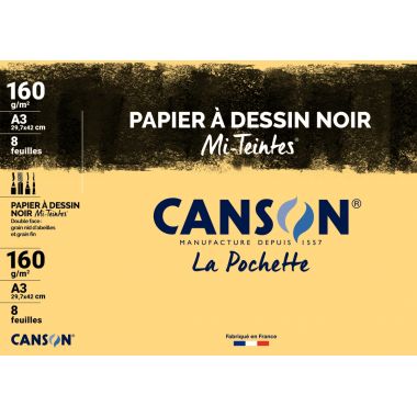 Canson - Pochette de 8 feuilles mi-teintes format A3 160g noir - C200002755