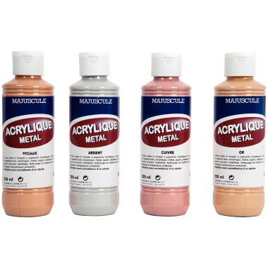 Lot de 4 flacons 250ml de peinture acrylique métal MAJUSCULE