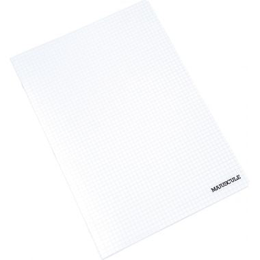 Piqûre 96 pages MAJUSCULE, format A4, papier blanc 90g, quadrillé 5x5, couverture polypropylène incolore