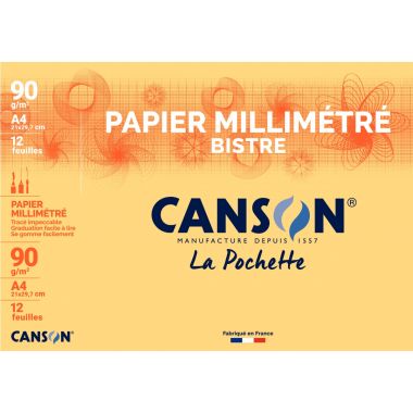 Pochette de 12 feuilles de papier millimétré 21x29,7cm 90g