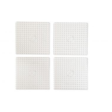 Sachet 4 plaques préformées pour perles Hama taille maxi, forme carrée transparente, format 15x15cm