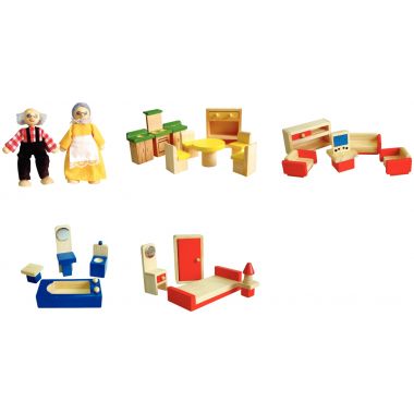 Maison de poupées en bois avec accessoires et personnages