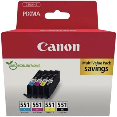 Canon 551 pack de 4 cartouches jet d'encre noire, cyan, magenta et jaune authentique (CLI551CMJ)