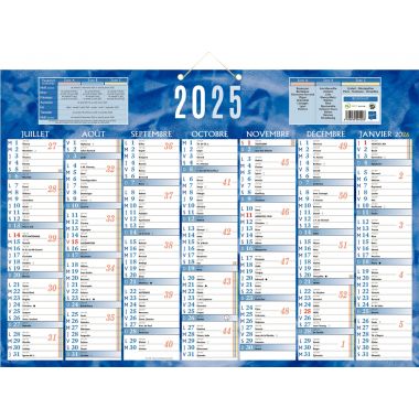 Bouchut - Calendrier semestriel 7 mois par face 38,5X54cm bleu - PAP230B