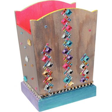 Lot de 5 pots à crayons en bois, hauteur 15 cm