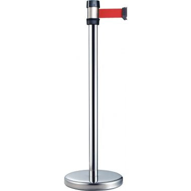 Poteau chromé à sangle rouge 2,15m