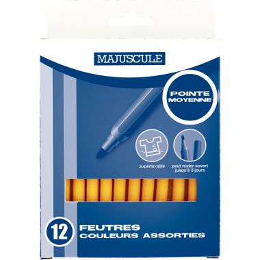 Pochette de 12 feutres Majuscule pointe moyenne jaune