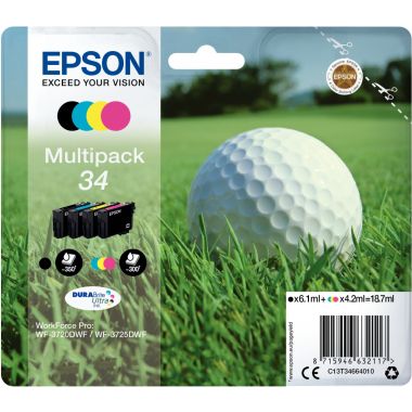 Epson BALLE DE GOLF / 34 pack de de 4 cartouches jet d'encre noire, cyan, magenta et jaune authentique (T346640)