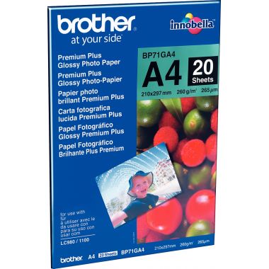 Paquet de 20 feuilles de papier photo brillant marque Brother format A4 (21 x 29,7 cm) 260g