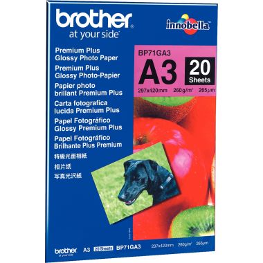 Paquet de 20 feuilles de papier photo brillant marque Brother format A3 (29,7 x 42 cm) 260g