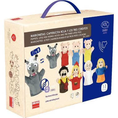 Valisette de 8 marionnettes, le Petit chaperon rouge et les 3 petits cochons
