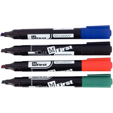 Boîte de 4 marqueurs permanents MFirst pointe biseautée assortis