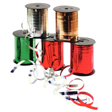 Bobine de 250m de longueur sur 7 mm de largeur de bolduc lisse coloris rouge métallisé