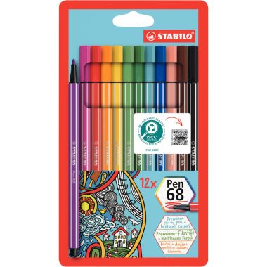 Pochette de 12 feutres Pen 68 assortis