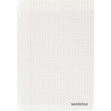 Piqûre 192 pages MAJUSCULE, format 24x32 cm, papier blanc 70g, seyès, couverture PP incolore